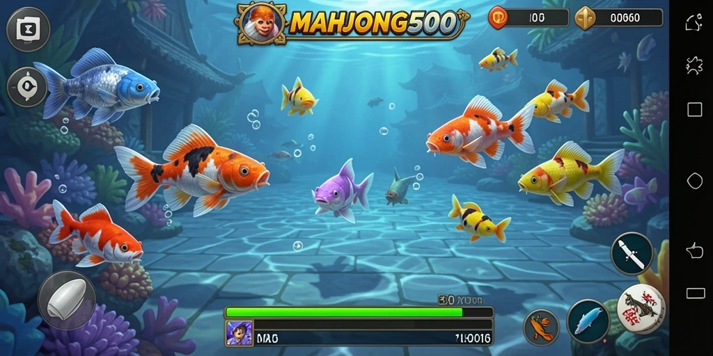 Screenshot gameplay seru dari MAHJONG500 menembak ikan.