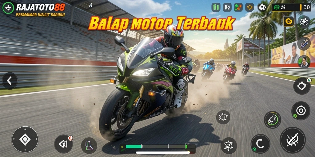 Tampilan utama gameplay RAJATOTO88 dengan adrenalin balapan motor.