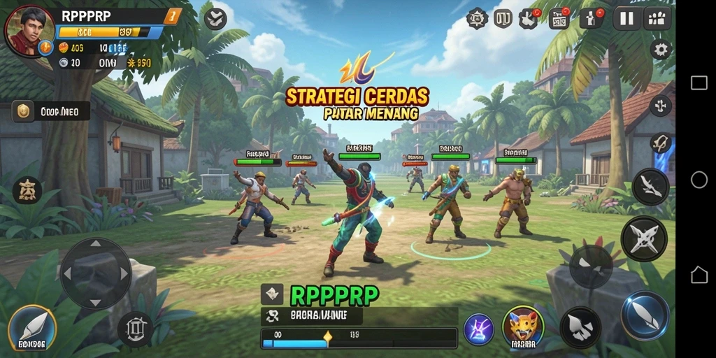 Tampilan layar permainan RPRPRP yang menegangkan dengan strategi yang kompleks.
